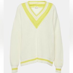 The Upside Louie Ribbed-Knit Yellow White Cotton Golf Tennis V-Neck Sweater XS